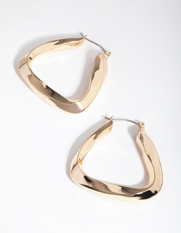 Gold Twisted Tri Hoop Earrings
