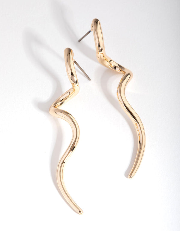 Gold Squiggle Drop Earrings