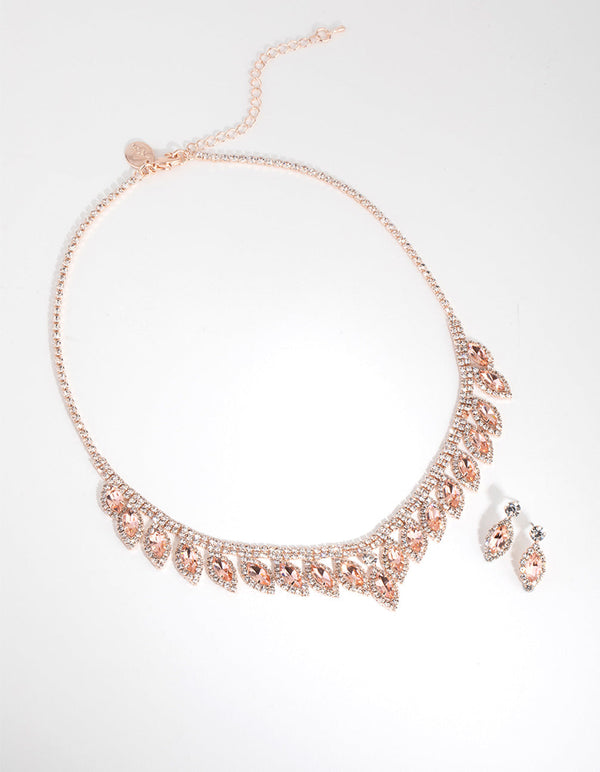 Rose Gold Marquise Droplet Necklace & Earrings Set