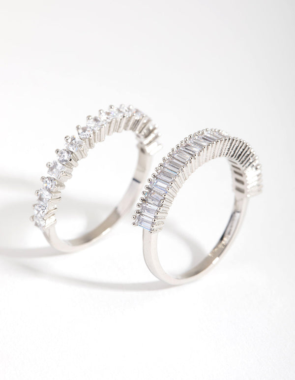 Rhodium Rectangle & Square Stone Pack Rings