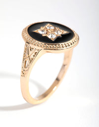 Gold Black & Stone Signet Ring - link has visual effect only