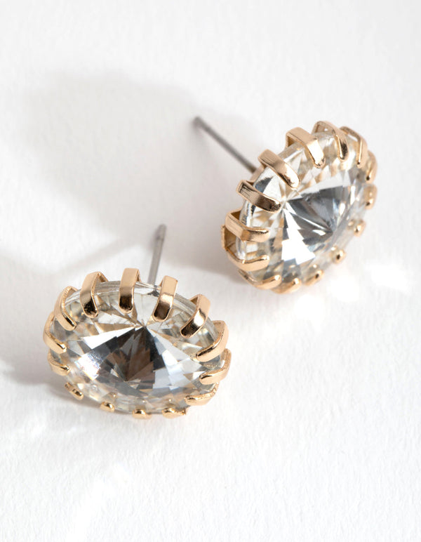 Gold Claw Facet Stone Stud Earrings