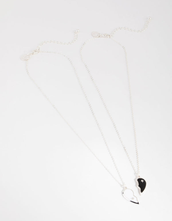 Silver Black & White Half Yin Yang Necklace Pack