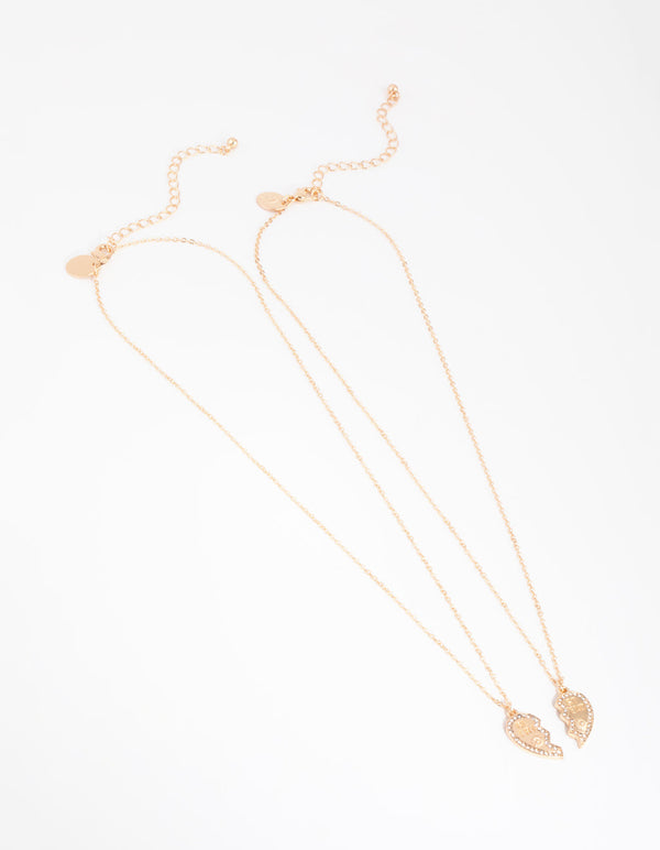 Gold Diamante Best Friend Half Heart Necklace Pack