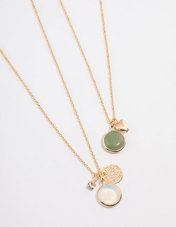 Gold & Green Semi-Precious Jingle Necklace Pack