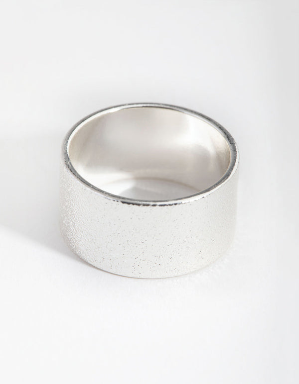 Silver Textured Wide Band Ring