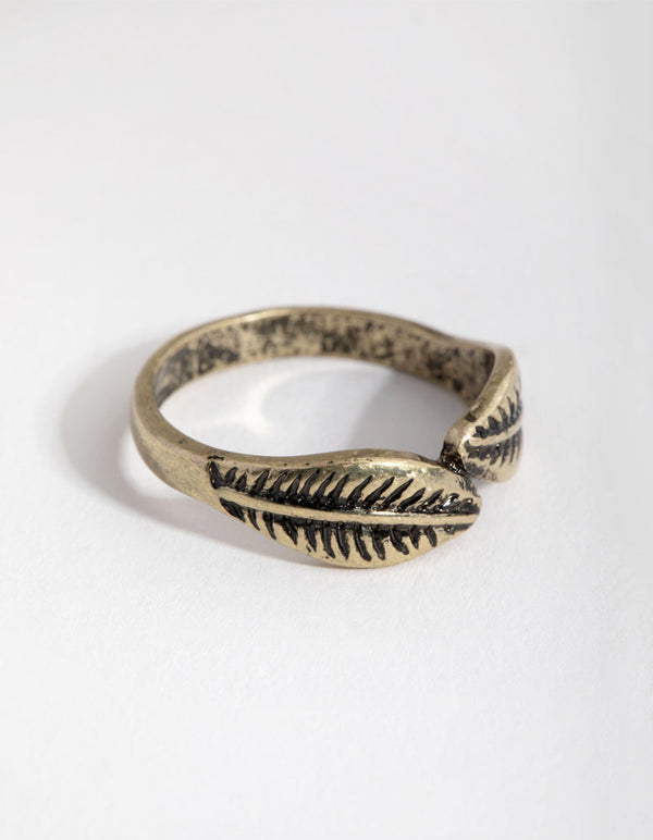 Antique Gold Two Sided Leaf Ring
