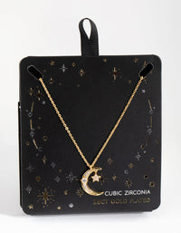 18ct Gold Plated Cubic Zirconia Moon & Star Necklace - link has visual effect only