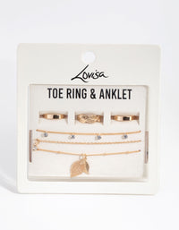 Gold Leaf Anklet & Toe Ring 6-Pack Set - link has visual effect only