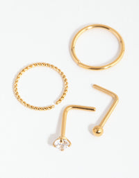 Gold Surgical Steel Diamante Twist Nose Ring 4-Pack - link has visual effect only