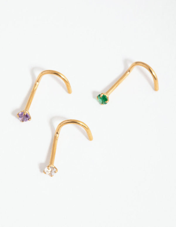 Gold Surgical Steel Classic Gem Nose Stud Pack
