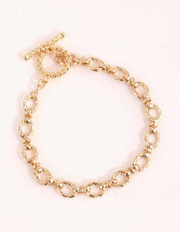 Gold Plated Swirl Chain Fob Bracelet