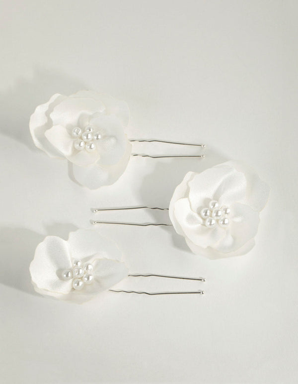 Fabric Pearl Flower Bun Pins