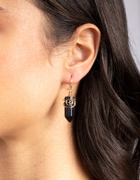 Gold Coil Wrapped Onyx Drop Earrings - link has visual effect only
