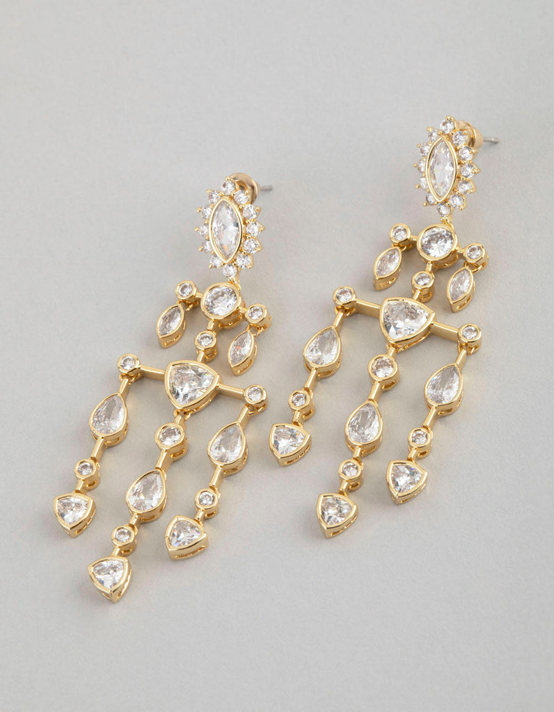 18ct Gold Plated Brass Cubic Zirconia Chandelier Drop Earrings
