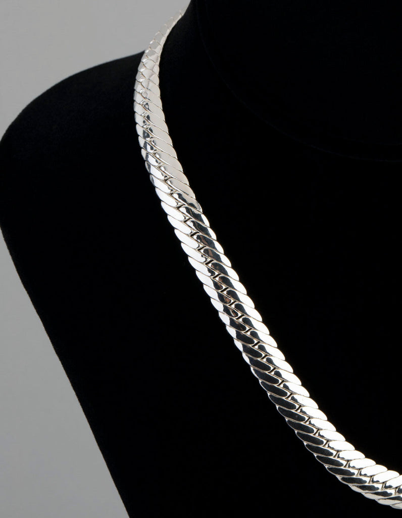 Silver Plated Brass Flat Curb Chain Necklace