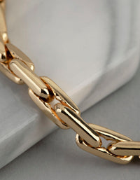 18ct Gold Plated Brass Rectangle Link Chain Bracelet - link has visual effect only