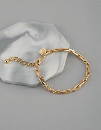 18ct Gold Plated Brass Rectangle Link Chain Bracelet - link has visual effect only