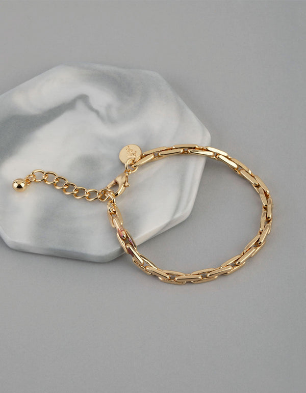 18ct Gold Plated Brass Rectangle Link Chain Bracelet
