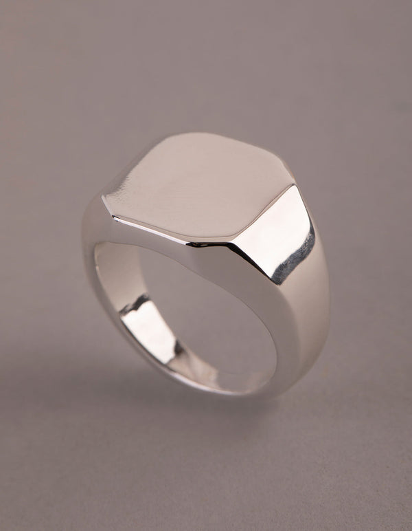 Silver Plated Brass Octagon Signet Pinky Ring