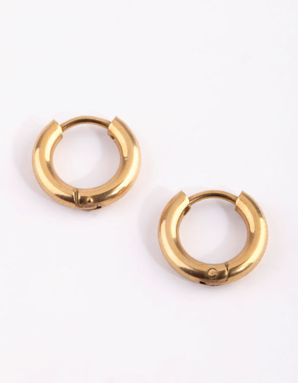 Gold Plated Surgical Steel Small Polished Huggie Earrings