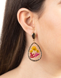 Gold Teardrop Trapped Flower Earrings - link has visual effect only