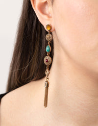 Antique Gold Long Chain Tassel Drop Earrings - link has visual effect only