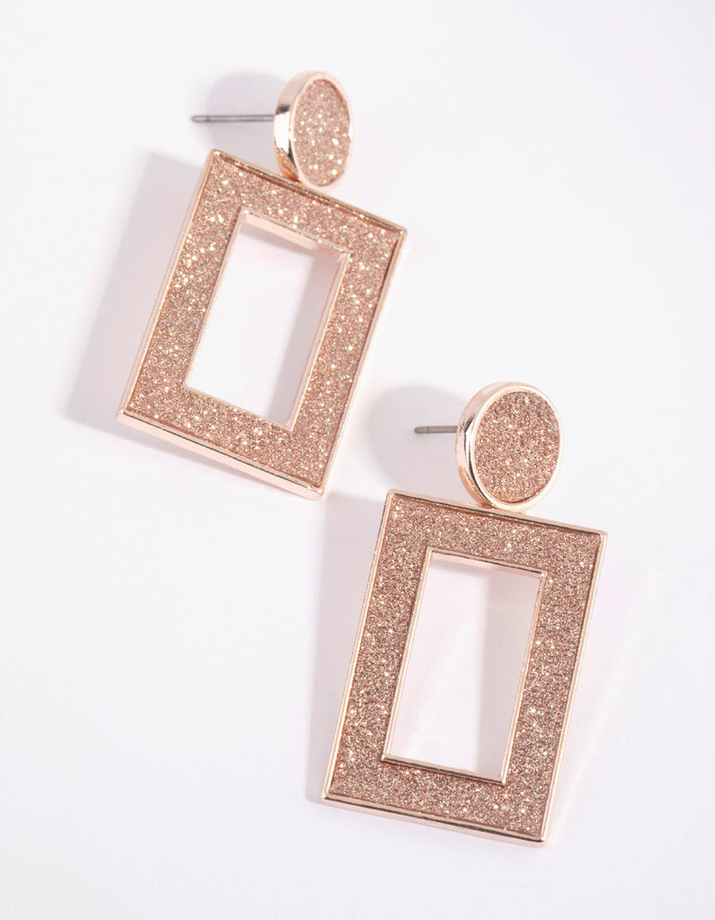 Rose Gold Rectangular Glitter Earrings