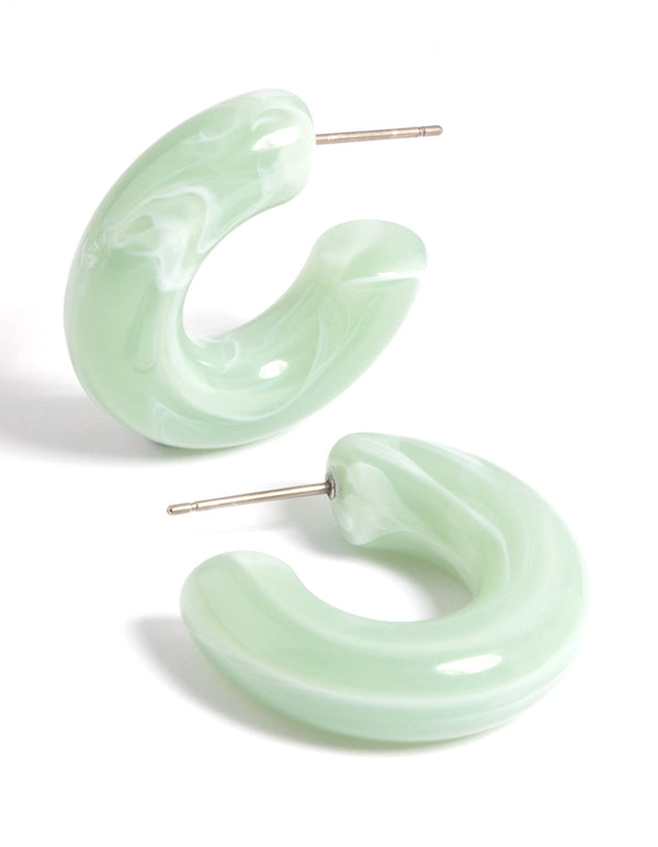 Green Acrylic Chubby Swirl Open Hoop Earrings