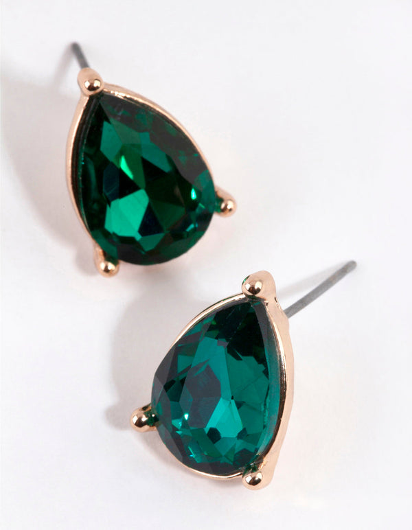 Gold Diamante Claw Pear Stud Earrings