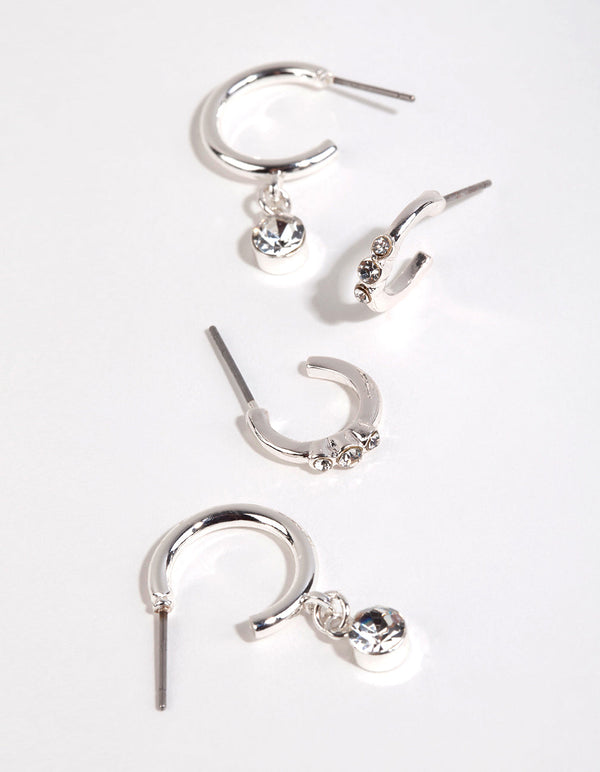 Silver Diamante Detail Hoop Earring Pack