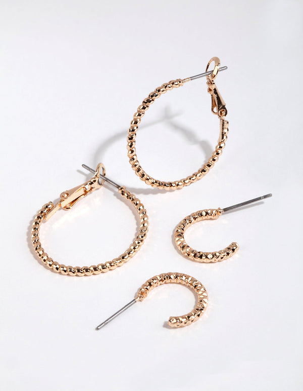 Gold Diamond Cut Hoop Earring Pack