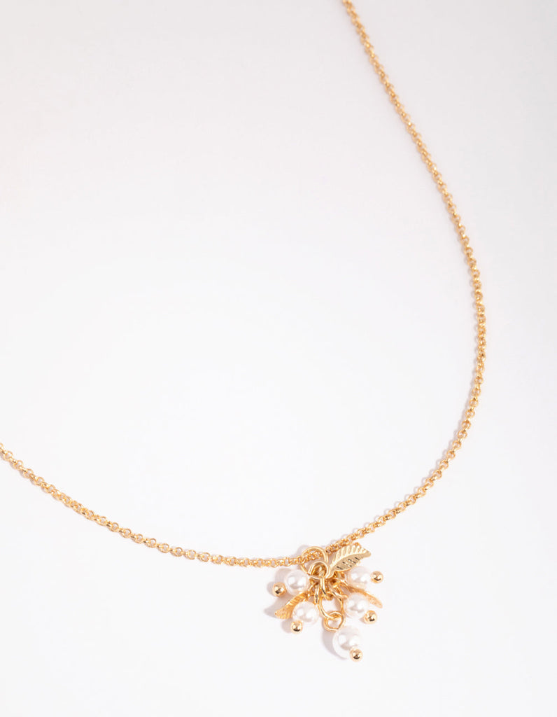 Gold Pearl & Leaf Cluster Necklace