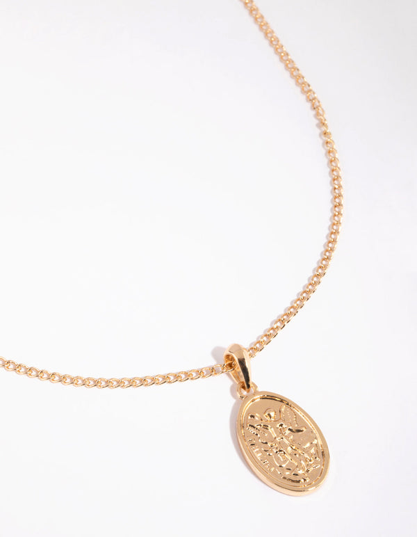 Gold Oval Pendant Angel Necklace