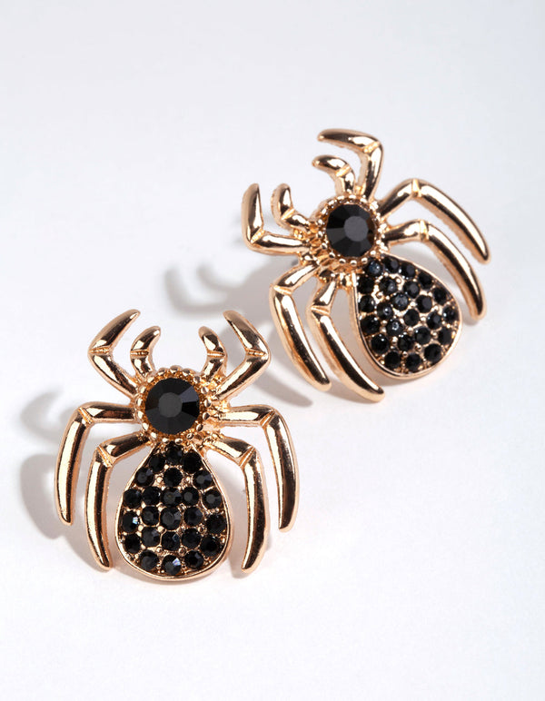 Black Diamante Spider Stud Earrings