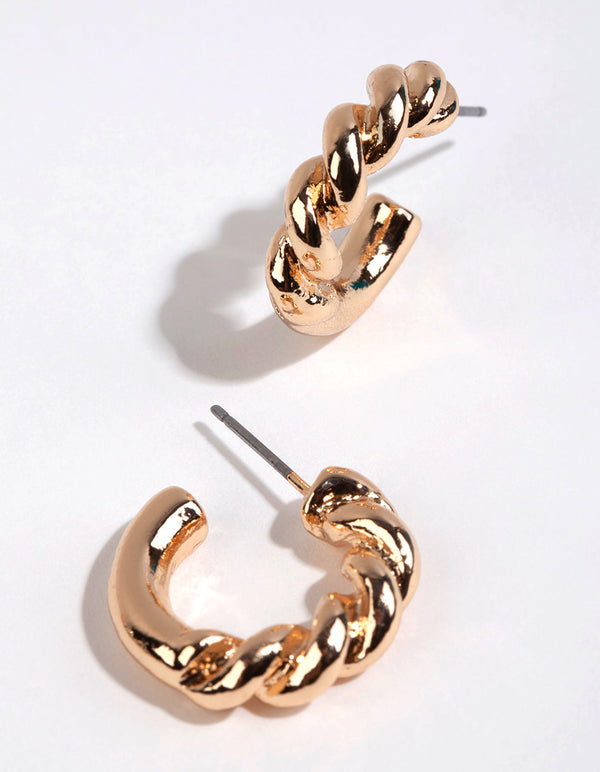 Gold Rope Twist Huggie Earrings