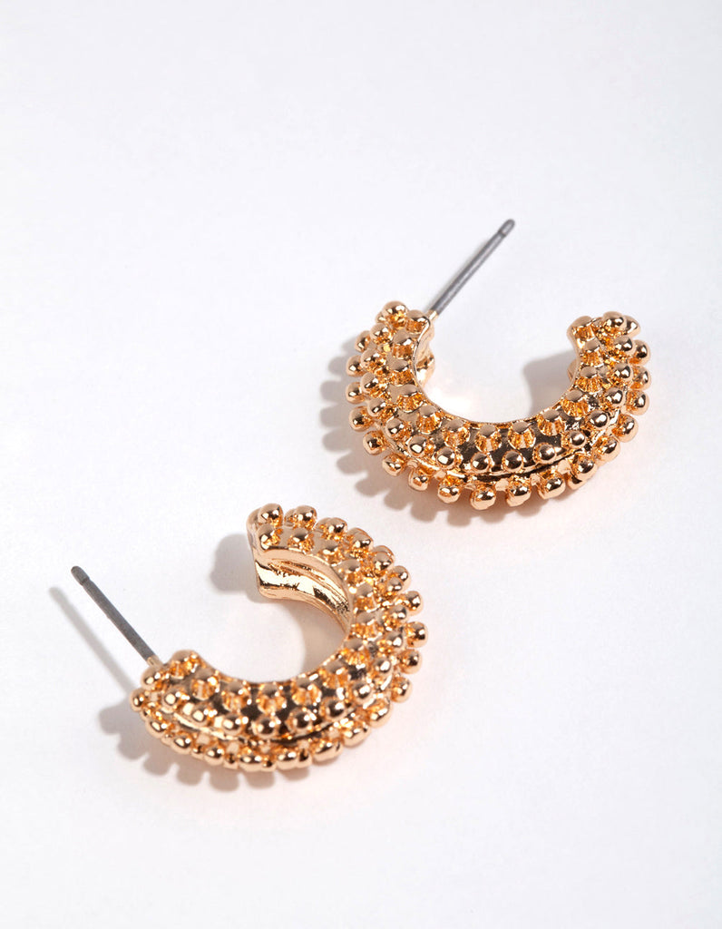 Gold Spot Textured Huggie Earrings