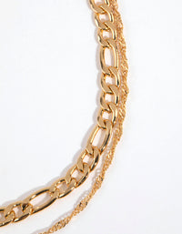 Gold Plated Figaro Layered Necklace - link has visual effect only