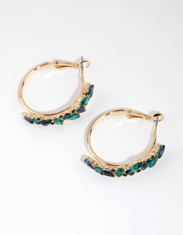 Blue & Green Cluster Diamante Hoop Earrings