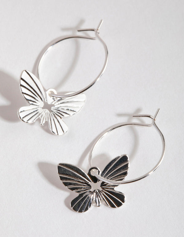 Silver Butterfly Huggie Hoop Earrings