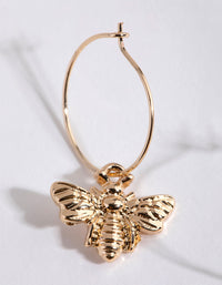 Gold Bee Pendant Huggie Hoop Earrings - link has visual effect only