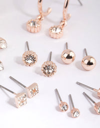 Rose Gold Plain Diamante Stud Earring Pack - link has visual effect only