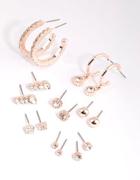 Rose Gold Plain Diamante Stud Earring Pack - link has visual effect only