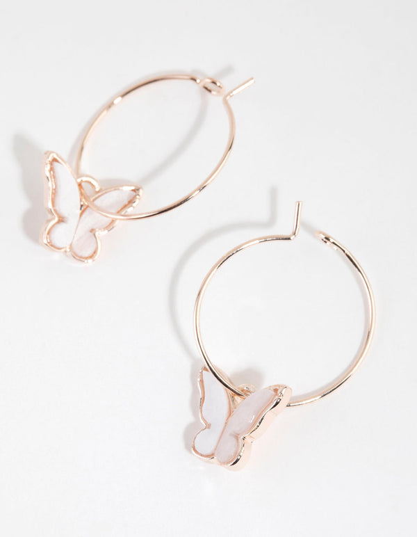 Rose Gold Acrylic Butterfly Hoop Earrings