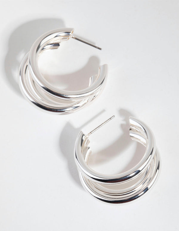 Silver Triple Loop Hoop Earrings
