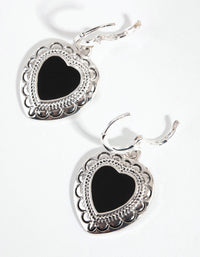 Antique Silver Enamel Centre Heart Earrings - link has visual effect only