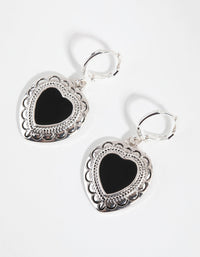 Antique Silver Enamel Centre Heart Earrings - link has visual effect only