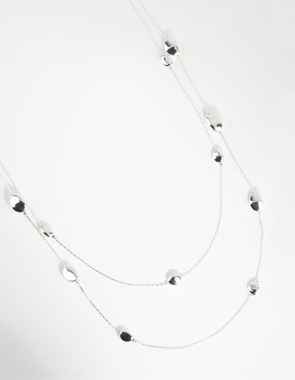 Silver Long Layered Station Necklace