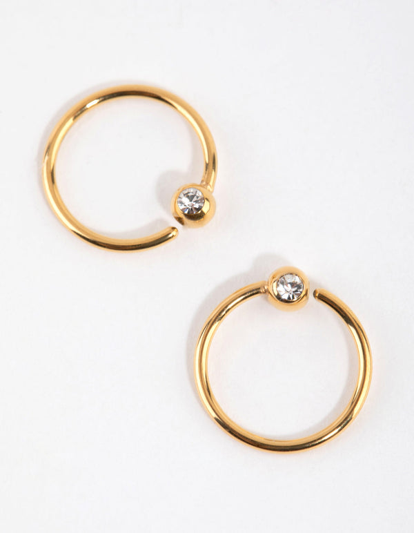Gold Plated Surgical Steel Diamante End Hoop Earrings