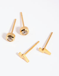 Gold Plated Surgical Steel Lightning Bolt Stud Earring Set - link has visual effect only